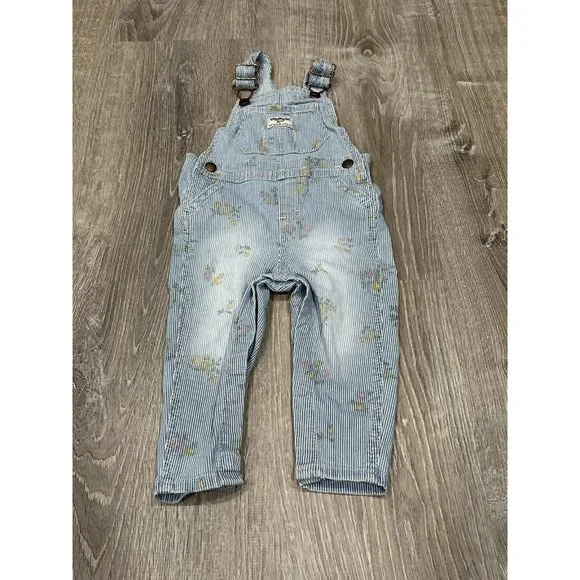 Baby Girl 12 Month Oshkosh Overalls Flowers J33 - Picture 1 of 4